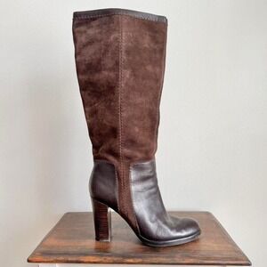 Chocolate brown tall patchwork boot size 9.5